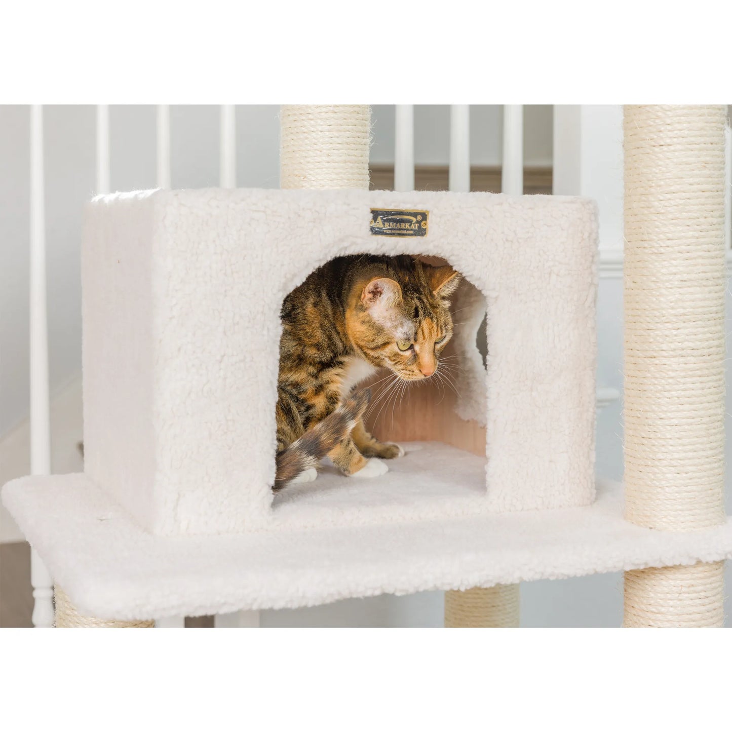 Real Wood B7801 Classic Cat Tree In Ivory 6 Levels Playhouse