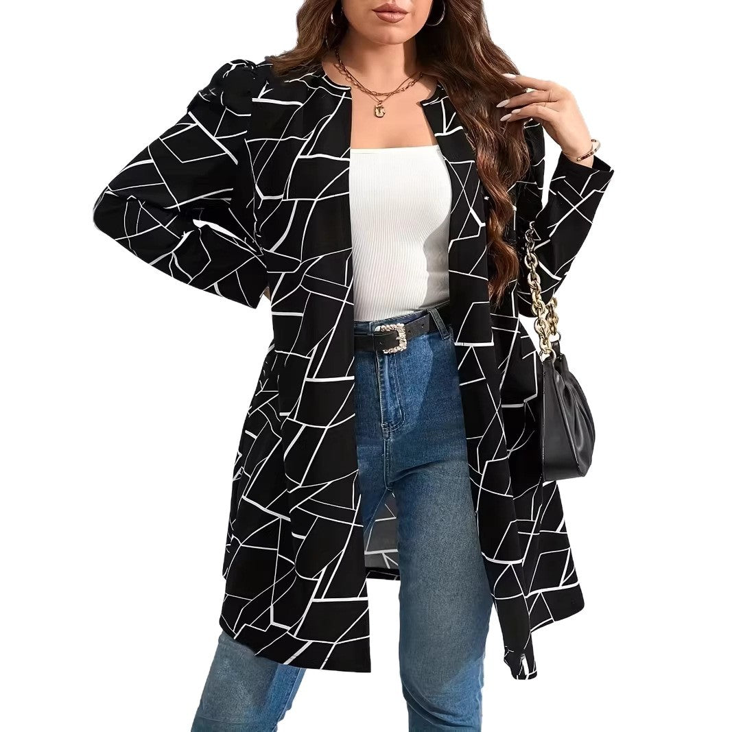 New cardigan for foreign trade plus size women's clothing printed fashionable loose plus size random printed jacket