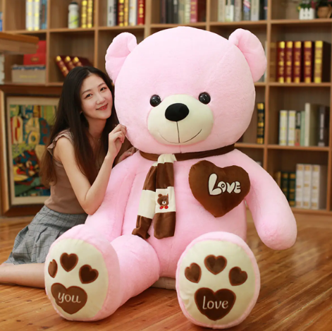 Huge 100cm Giant Pink Teddy Bear Soft Plush Cotton Scarf Bear Toy Doll Stuffed-4