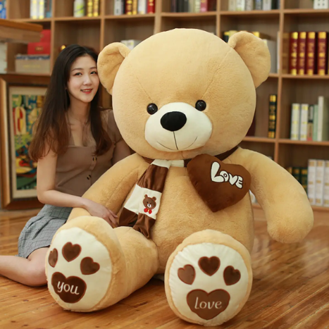 Giant Khaki Plush Teddy Bear with Scarf