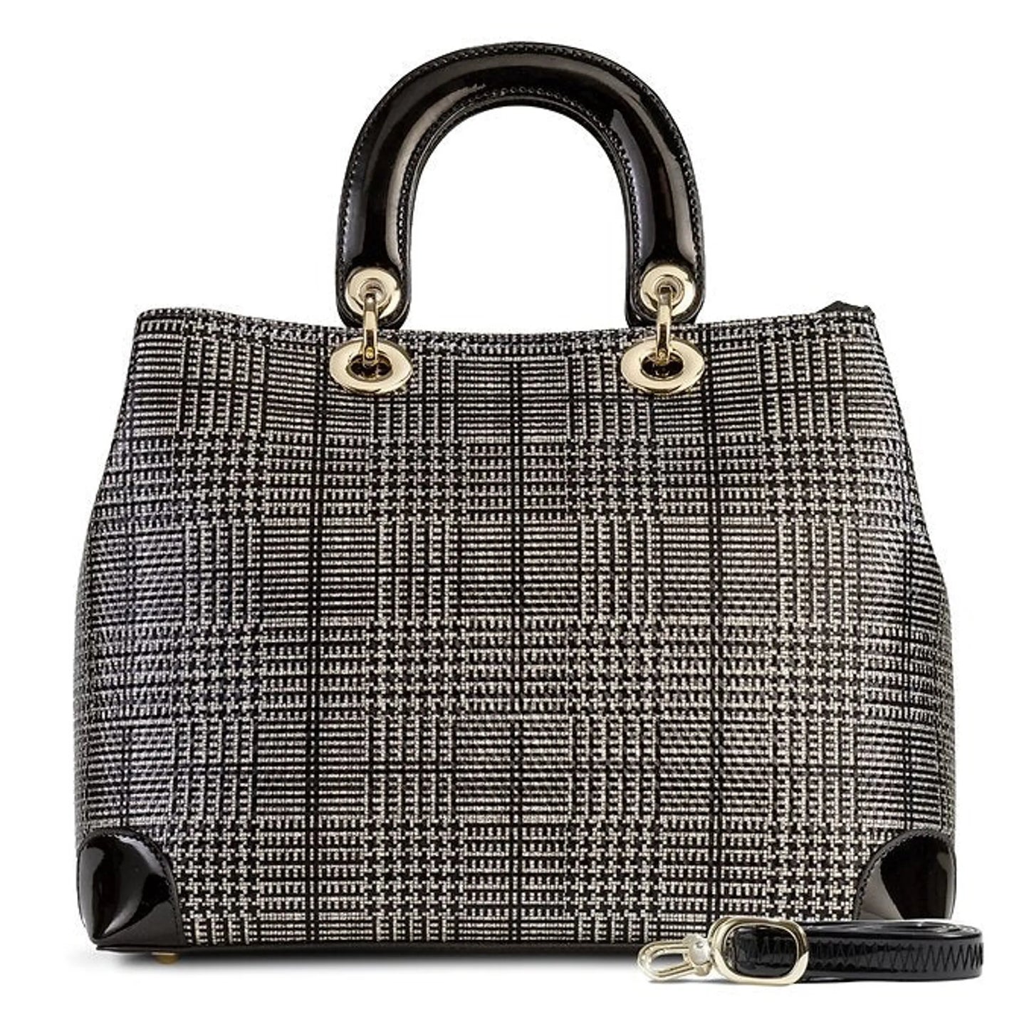 Galina Tweed Leather Sparkling Black and Silver (Large) Handbag
