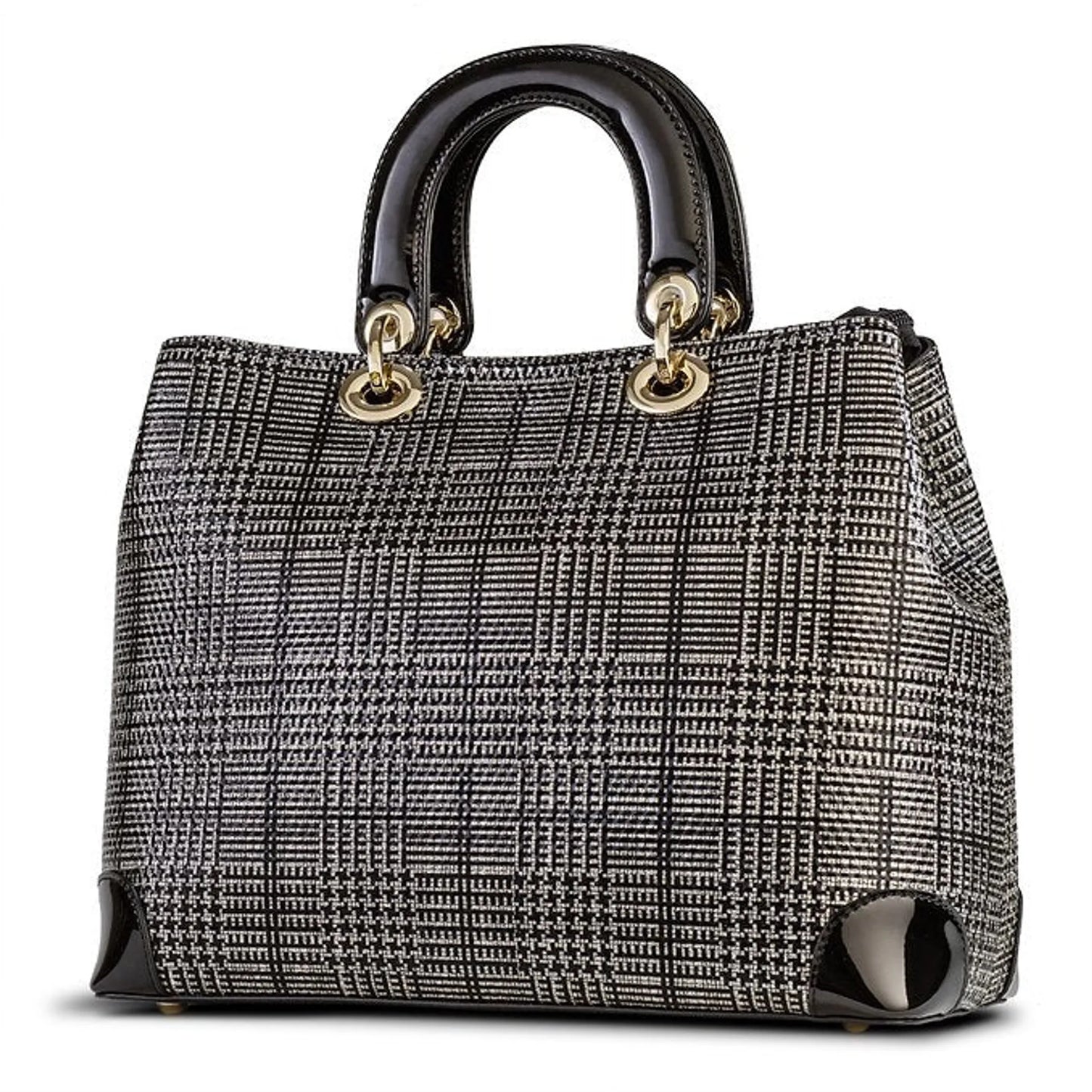 Galina Tweed Leather Sparkling Black and Silver (Large) Handbag