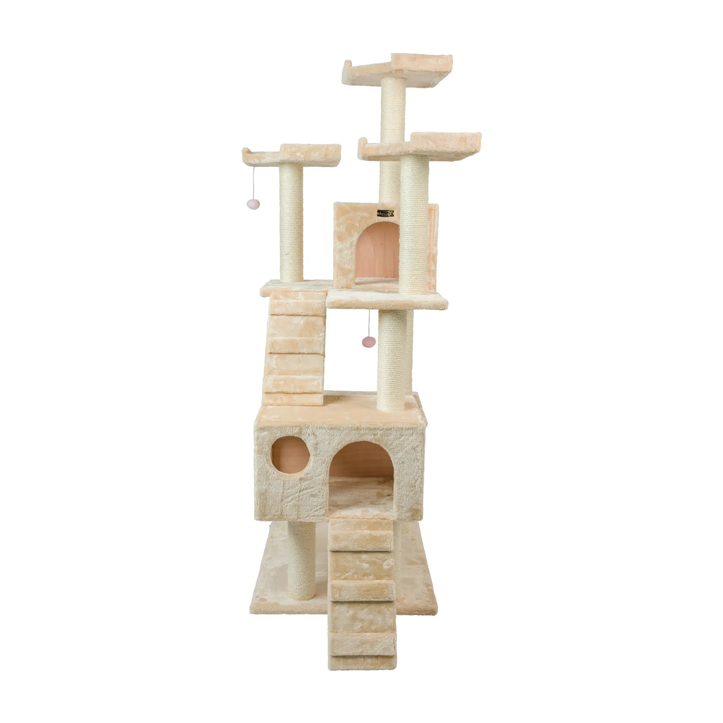 Real Wood 74" Multi-Level Cat Tree Large Cat Play Furniture
