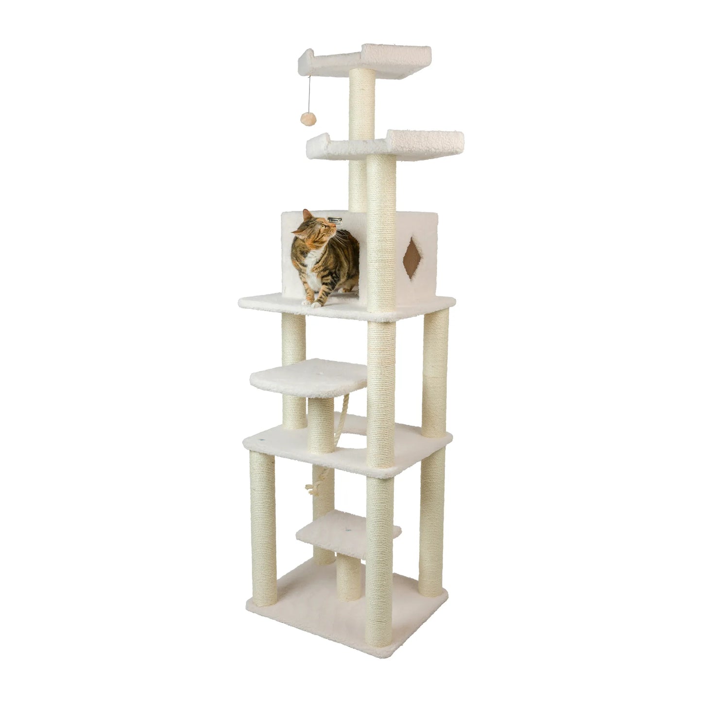 Real Wood B7801 Classic Cat Tree In Ivory 6 Levels Playhouse
