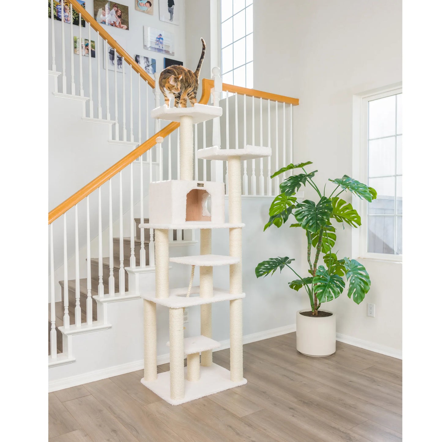 Real Wood B7801 Classic Cat Tree In Ivory 6 Levels Playhouse