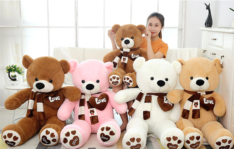 Giant White Plush Teddy Bear with Scarf