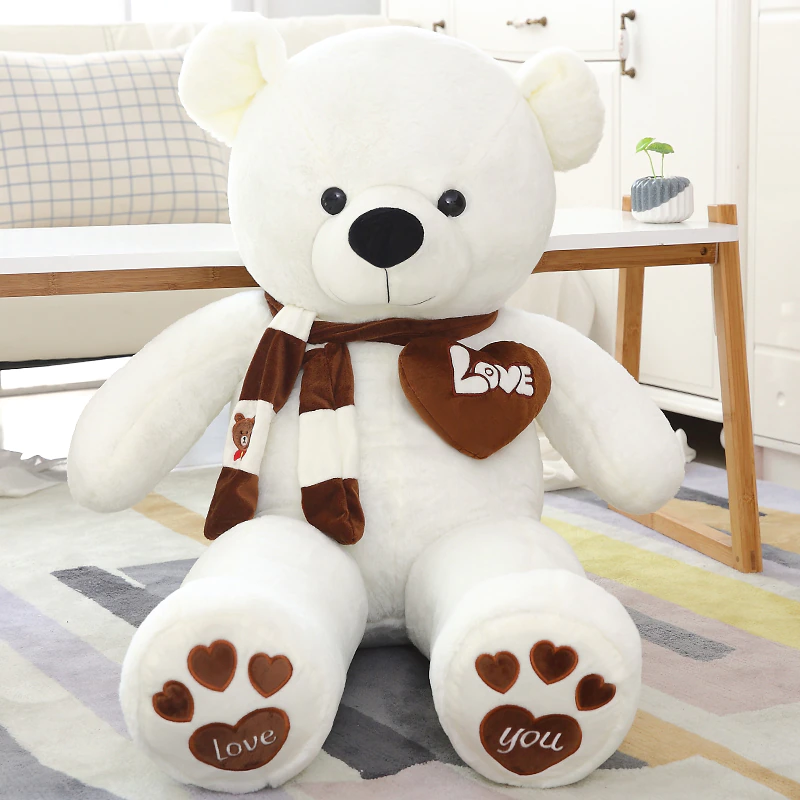 NNECN Huge 100cm White Giant Teddy Bear Toys Stuffed Animals Soft Plush Cotton Scarf Bear Hold Pillow Doll-1