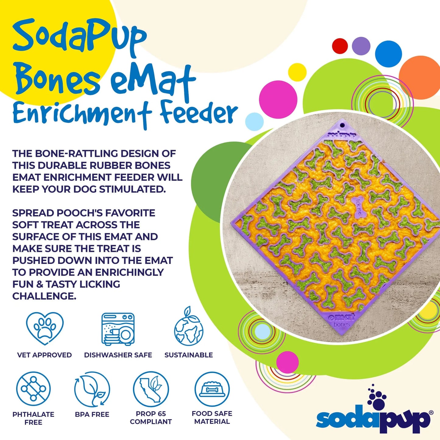 Bones Dog Lick Mat – Slow Feeder Enrichment Mat for Dogs