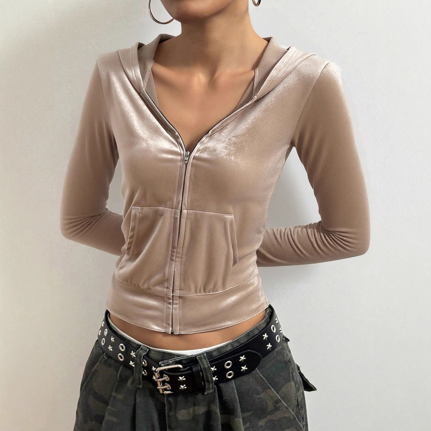 Hooded cardigan long sleeved top