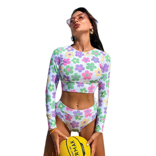 Long Sleeve Bikini Two-Piece Swimwear for Women Beach Hot Spring Swimwear