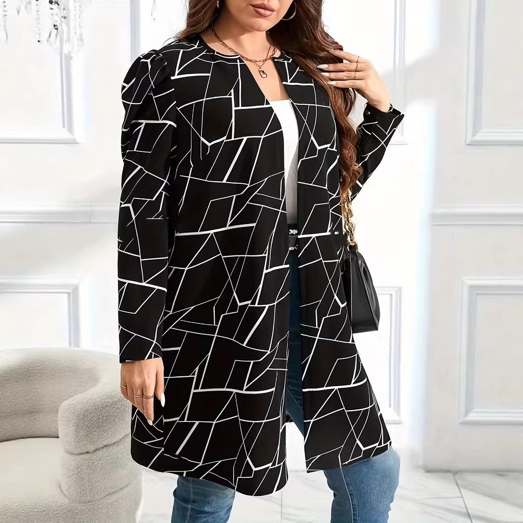 New cardigan for foreign trade plus size women's clothing printed fashionable loose plus size random printed jacket