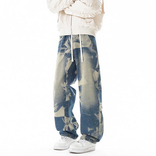 Street Style Gray Green Camouflage Denim Pants Men