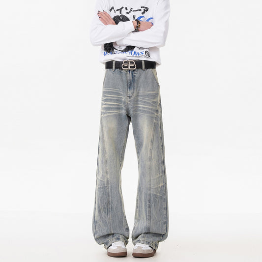 Retro Washed Distressed Flared Jeans Men