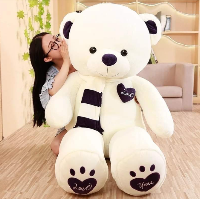 Giant White Plush Teddy Bear with Scarf
