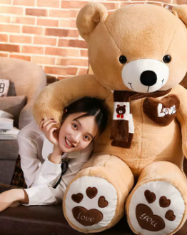 NNECN Huge 100cm Khaki Giant Teddy Bear Toys Stuffed Animals Soft Plush Cotton Scarf Bear Hold Pillow Doll-2