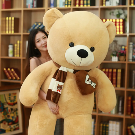 Giant Khaki Plush Teddy Bear with Scarf